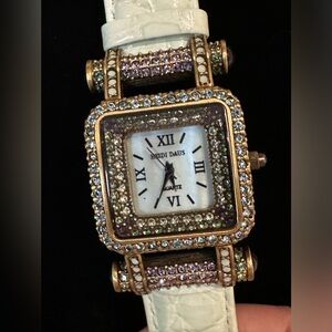 Heidi Daus Genuine Leather Watch. Mint Green & Purple Swarovski Crystals.